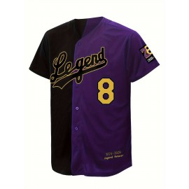 Men's Black & Purple #24 Baseball Jersey - Classic Letter Embroidery, Breathable Button-Up V-Neck, Loose Fit for Training, Competition & Casual Wear - All-Season Sportswear for Men & Teens