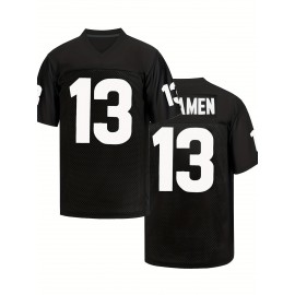 [Black Rugby Jersey #13] Black Breathable Rugby Jersey - Men's V-neck Short Sleeved Uniform for Training and Matches - Embroidered American Football Shirt #13