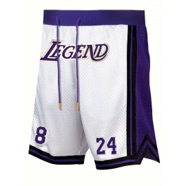 Men's White #8-24 Basketball Shorts with Classic Embroidered Lettering - Breathable Loose-Fit Athletic Shorts for Training, Games & Casual Wear - Machine Washable All-Season Comfort, Basketball Accessories
