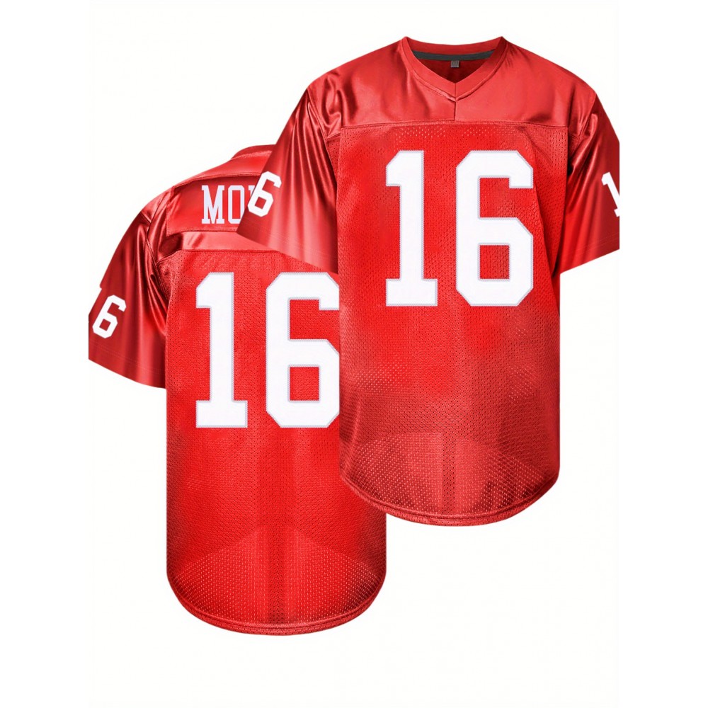 Men's Red #16 American Football Jersey - Loose Fit Breathable V-Neck Embroidered Rugby Shirt for Sports, Casual & Streetwear | All-Season Outdoor Top for Men & Teens, Rugby Jersey, Durable Sportswear Men's Red #16 American Football Jersey - Loose Fit Breathable V-Neck Embroidered Rugby Shirt for Sports, Casual & Streetwear | All-Season Outdoor Top for Men & Teens, Rugby Jersey, Durable Sportswear