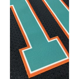 Men's Black #10 Embroidered Rugby Shirt - Breathable Loose Fit V-Neck Jersey Top with Teal & Orange Accents for Casual, Sports & Outdoor Activities - All-Season Machine Washable, Casual Streetwear, Sporty Aesthetic, Comfortable Fit