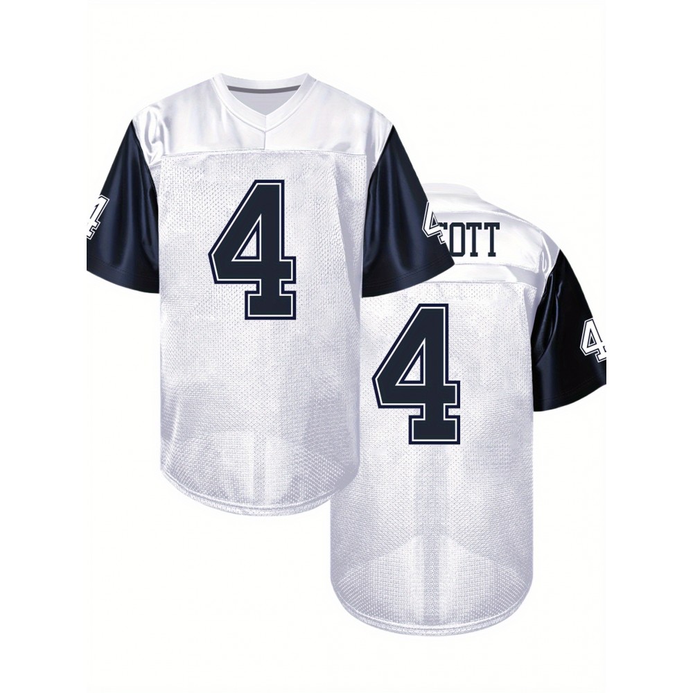 Men's White #4 American Football Jersey - Breathable Loose Fit V-Neck with Embroidered SCOTT Name & Number, All-Season Casual Streetwear for Sports, Outdoor Activities & Daily Wear Men's White #4 American Football Jersey - Breathable Loose Fit V-Neck with Embroidered SCOTT Name & Number, All-Season Casual Streetwear for Sports, Outdoor Activities & Daily Wear