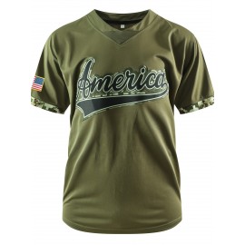 Men's Breathable Football Jersey, Athletic V-Neck Short Sleeve Training & Game Uniform, Sport Style