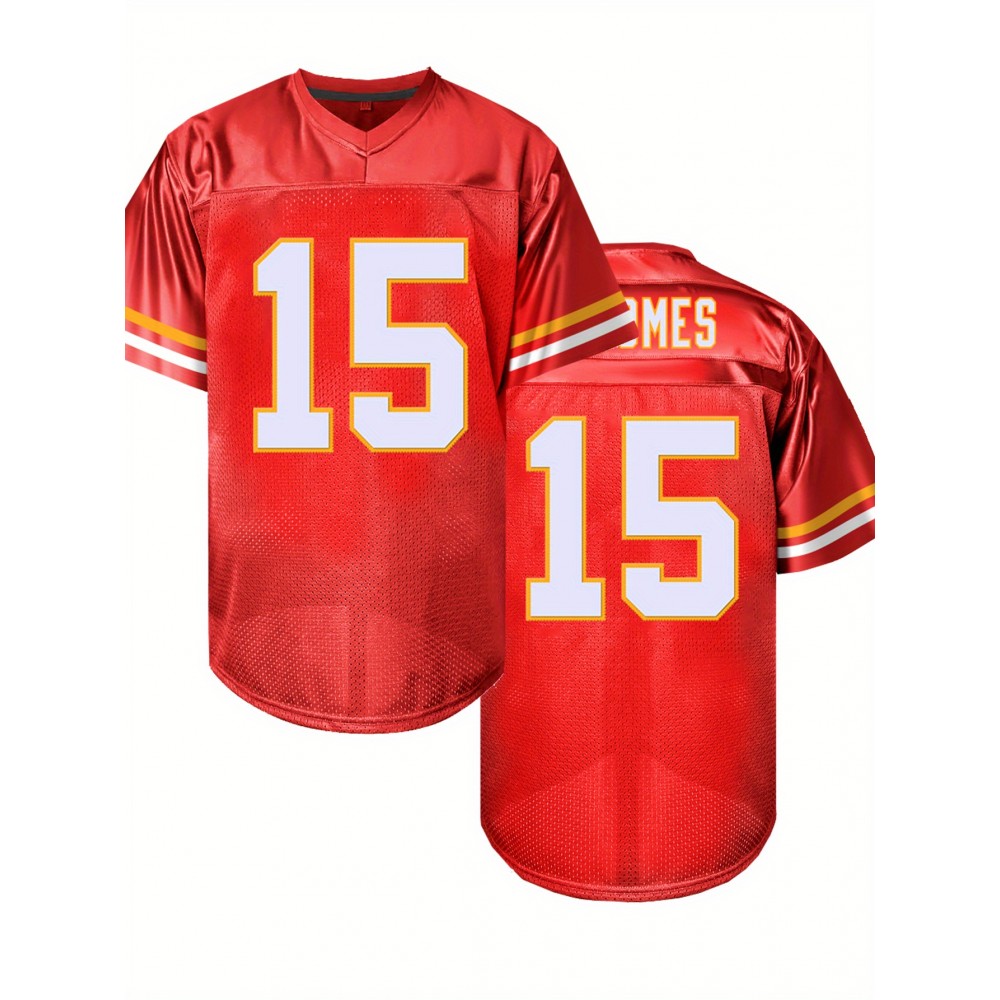Men'S Red #15 Football Jersey - Loose Fit, Embroidered V-Neck Sports Shirt for Casual & Outdoor Wear, Breathable Mesh Fabric with Striped Trim, Perfect for Casual Attire, Sports Jersey | #15 Jersey | Durable Jerse Men'S Red #15 Football Jersey - Loose Fit, Embroidered V-Neck Sports Shirt for Casual & Outdoor Wear, Breathable Mesh Fabric with Striped Trim, Perfect for Casual Attire, Sports Jersey | #15 Jersey | Durable Jerse