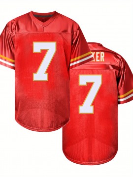 Men's Red #7 Embroidered American Football Jersey - Loose Fit Breathable V-Neck Rugby Shirt for Sports, Casual & Streetwear | All-Season Machine Washable Top, Athletic Apparel, Durable Sportswear
