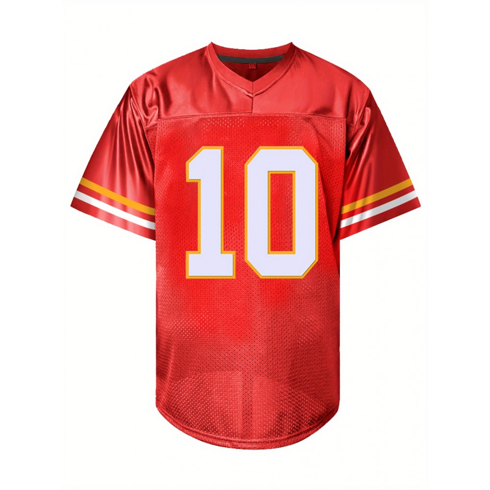 Men's Red #10 Embroidered American Football Jersey - Loose Fit Breathable V-Neck Rugby Top for Sports, Casual & Streetwear | All-Season Machine Washable Shirt for Adults & Teens, Customizable Football Jersey, Durable Sportswear Men's Red #10 Embroidered American Football Jersey - Loose Fit Breathable V-Neck Rugby Top for Sports, Casual & Streetwear | All-Season Machine Washable Shirt for Adults & Teens, Customizable Football Jersey, Durable Sportswear