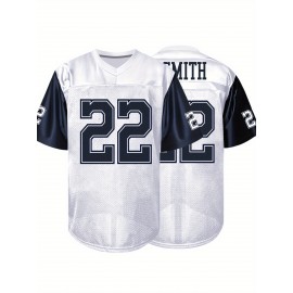 Men's White #22 American Football Jersey - Breathable Loose Fit V-Neck with Embroidered Lettering, All-Season Casual & Sports Wear, Machine Washable, Game Day Outfit, Sporty Style, Comfortable Material, Team Apparel, Team Players