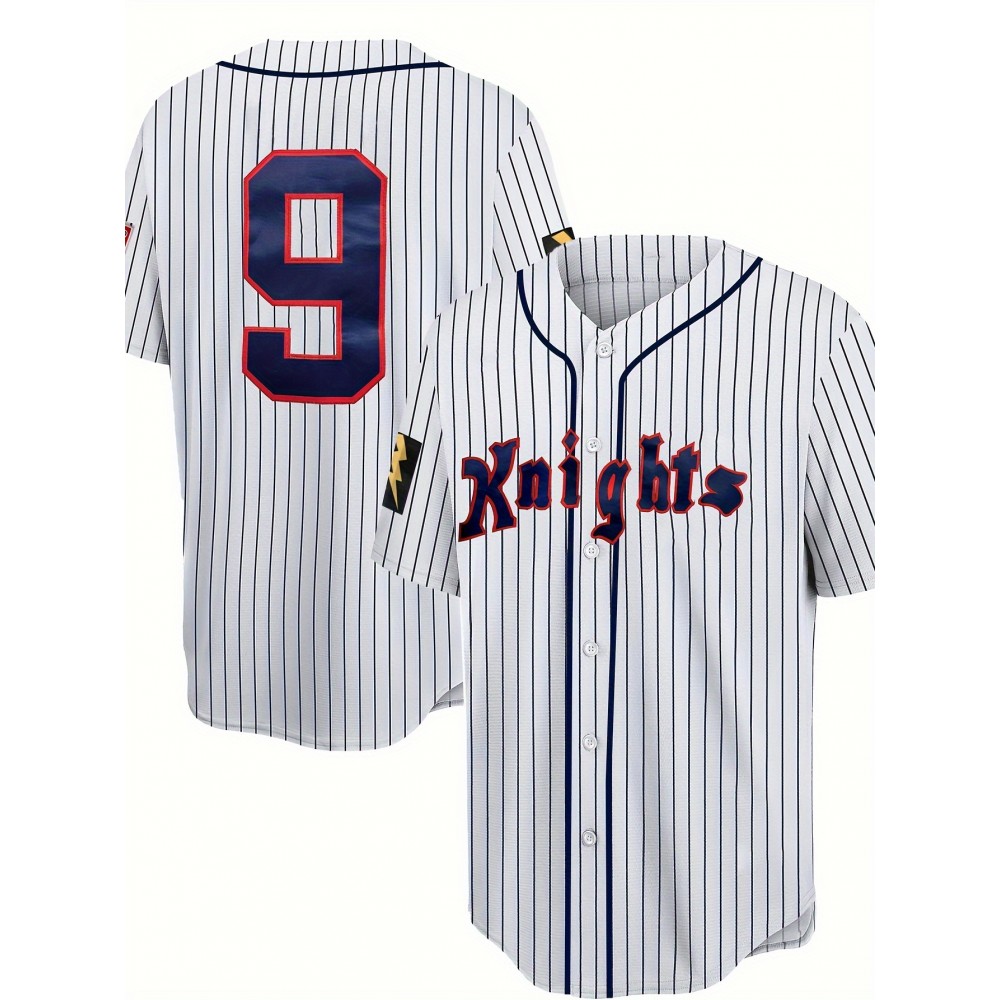 Men's White Striped # 9 Baseball Shirt, Loose Embroidered Sports, Fashionable And Casual, Street Breathable Men's White Striped # 9 Baseball Shirt, Loose Embroidered Sports, Fashionable And Casual, Street Breathable
