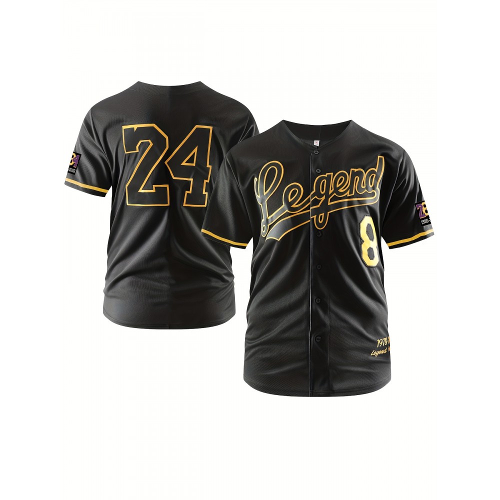 Men's Short Sleeve V-neck Baseball Jersey With Letter And Number Embroidered For Training And Competition Men's Short Sleeve V-neck Baseball Jersey With Letter And Number Embroidered For Training And Competition