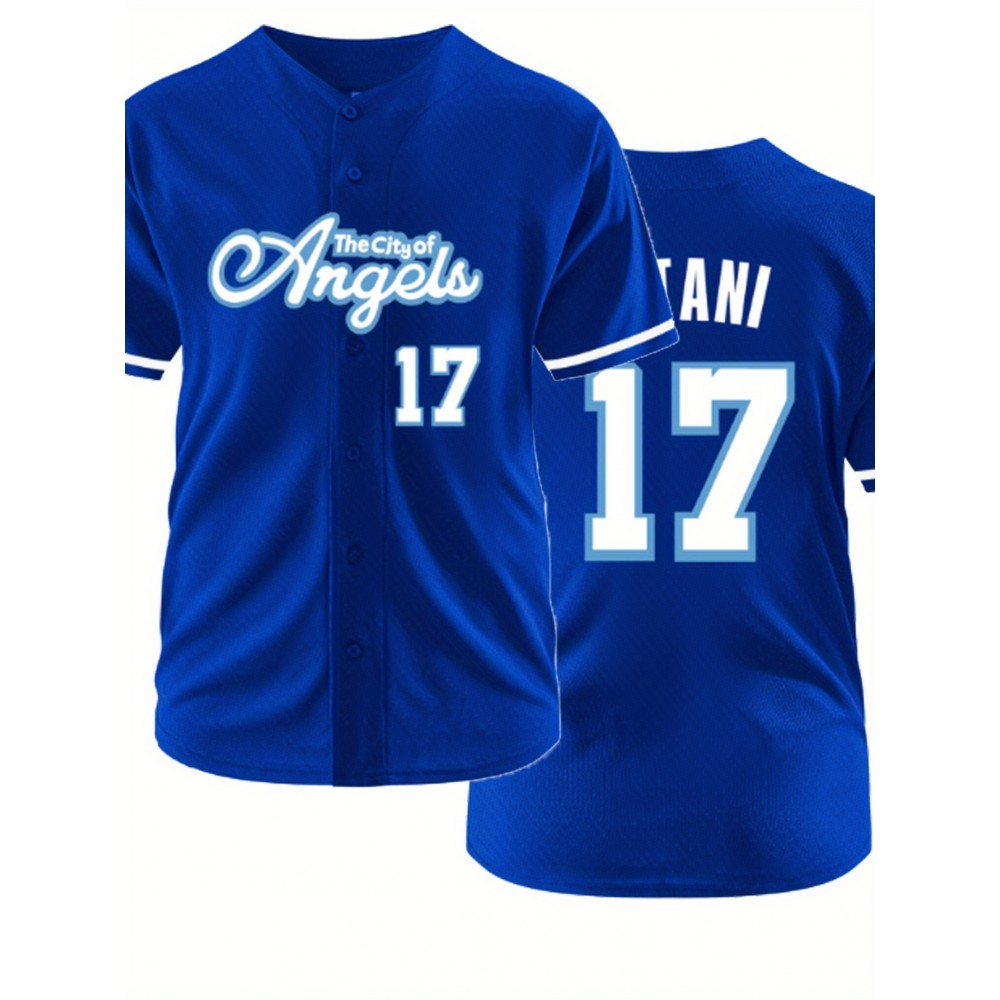 Men's Royal Blue #17 Baseball Jersey - Embroidered Men's Royal Blue #17 Baseball Jersey - Embroidered