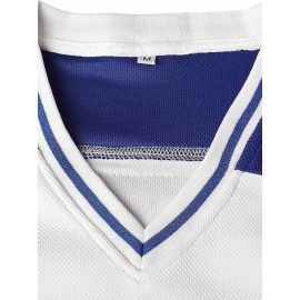Men's U.S.A. Embroidered Ice Hockey Jersey - White, Blue & Red Striped V-Neck Sweatshirt, Loose Fit, Breathable Polyester for Sports, Casual Wear & Outdoor Activities, Outdoor Activewear | Casual Hockey Jersey | Embroidered Detailing