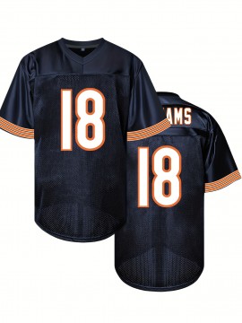 Men's #18 Embroidered Black American Football Jersey - Breathable, Casual Streetwear Rugby Top for All Seasons