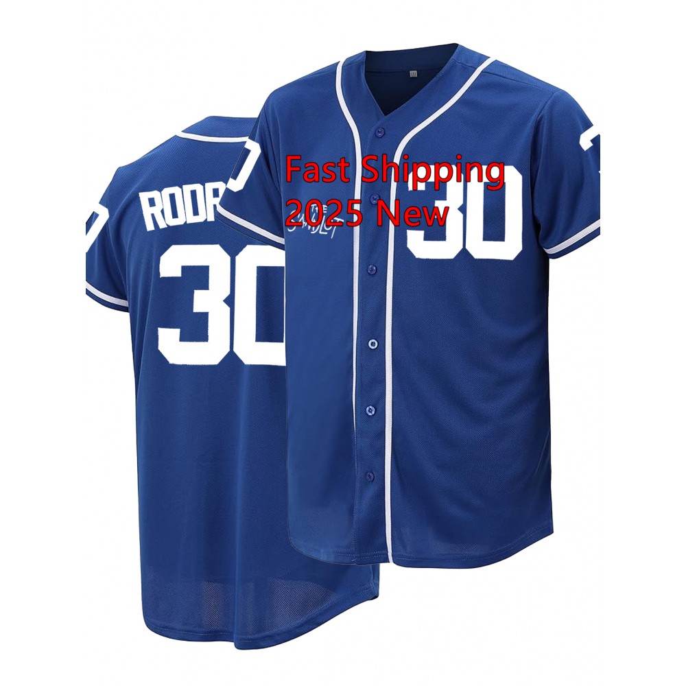 Men's Royal Blue #30 Baseball Jersey - Loose Fit V-Neck Button-Up Shirt with Embroidered ROODA & Number 2025 Design, Breathable All-Season Casual & Sports Wear for Street Style, Outdoor Activities, Running Men's Royal Blue #30 Baseball Jersey - Loose Fit V-Neck Button-Up Shirt with Embroidered ROODA & Number 2025 Design, Breathable All-Season Casual & Sports Wear for Street Style, Outdoor Activities, Running