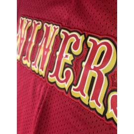 Men's Red # 16 Rugby Shorts, Classic Letter Embroidery Design, Breathable Button style Short Sleeve Shirt, Suitable for Training and Competition