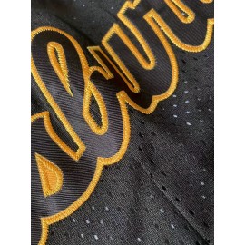 [Button Style Short Sleeved Shirt] Men's #21 Black Basketball Shorts - Breathable, Embroidered Letter Design for Training & Competition, Button Style, Short Sleeved Shirt