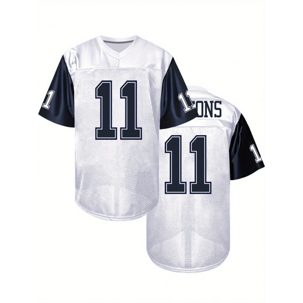 Men'S White # 11 American Football Jacket with Loose Embroidered Sports, Fashionable, Casual, Street Breathable Rugby Top Men'S White # 11 American Football Jacket with Loose Embroidered Sports, Fashionable, Casual, Street Breathable Rugby Top