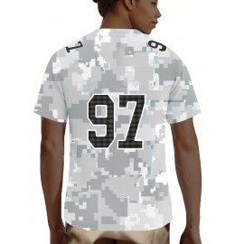 Large Size Women's Arctic Camo Detroit #97 Polyester Football Jersey, Women V-Neck Game Day Sports Shirt With Slight Stretch, Breathable Casual Knit Fabric, Loose Fit Adult, Fans Gift Women, For Casual, Party, And Training Wear
