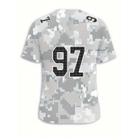 Large Size Women's Arctic Camo Detroit #97 Polyester Football Jersey, Women V-Neck Game Day Sports Shirt With Slight Stretch, Breathable Casual Knit Fabric, Loose Fit Adult, Fans Gift Women, For Casual, Party, And Training Wear