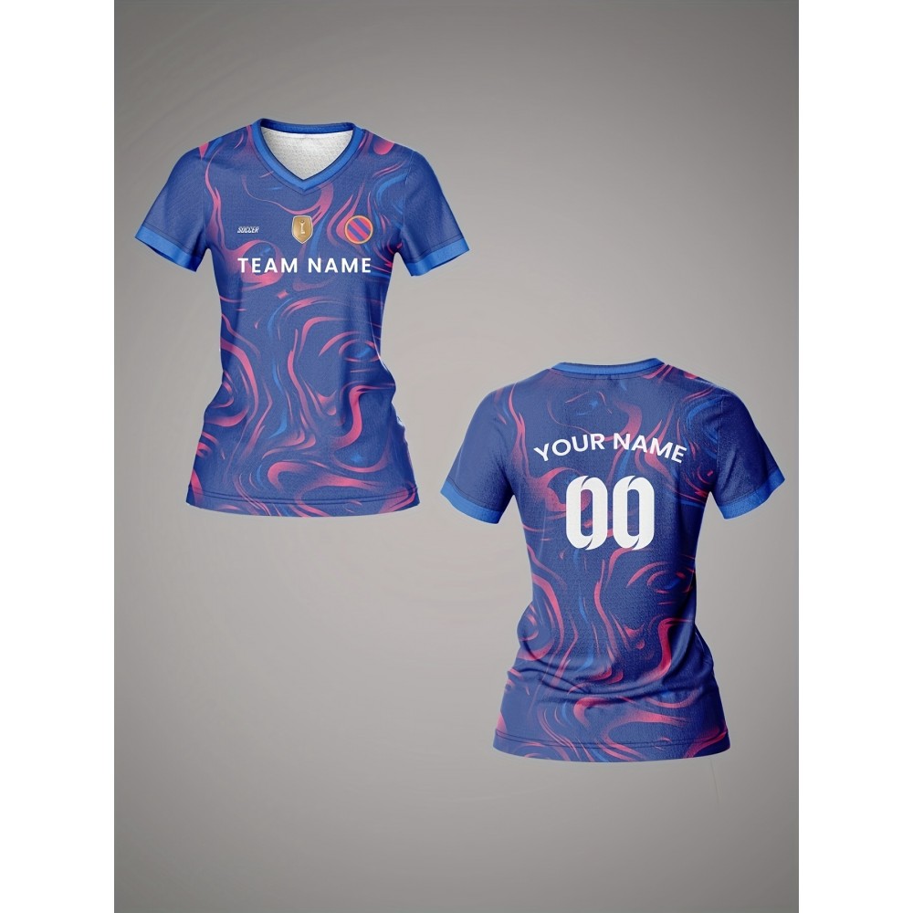 Custom Name and Number Women'S V-neck Football Shirt Top, Team Personal Training, Sports, Breathable, Quick Dry, Daily Casual, Slight Stretch Fabric, All Over Print, Regular Length, for Spring/Summer/Fall Custom Name and Number Women'S V-neck Football Shirt Top, Team Personal Training, Sports, Breathable, Quick Dry, Daily Casual, Slight Stretch Fabric, All Over Print, Regular Length, for Spring/Summer/Fall