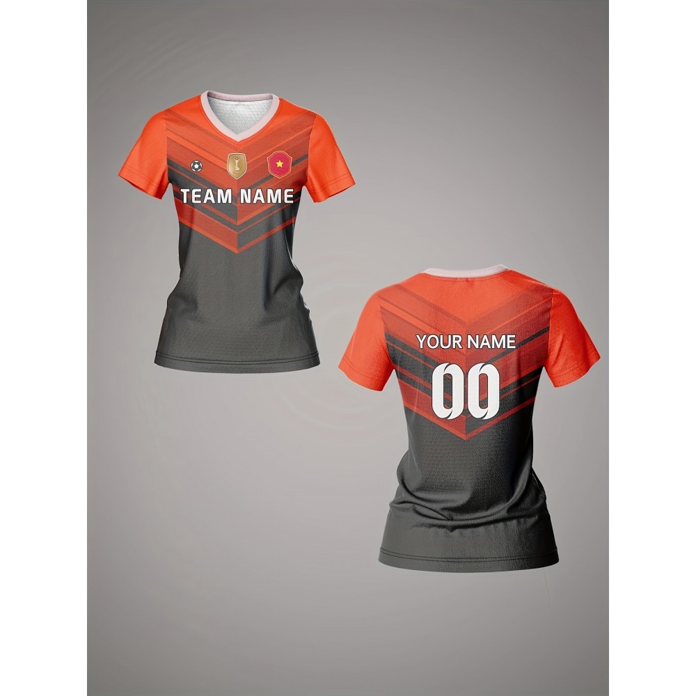 Customizable Women's V-Neck Football Jersey - Personalized Name & Number, Breathable Polyester, Orange & Gray Retro Design for Team Sports, Training, and Casual Wear Customizable Women's V-Neck Football Jersey - Personalized Name & Number, Breathable Polyester, Orange & Gray Retro Design for Team Sports, Training, and Casual Wear