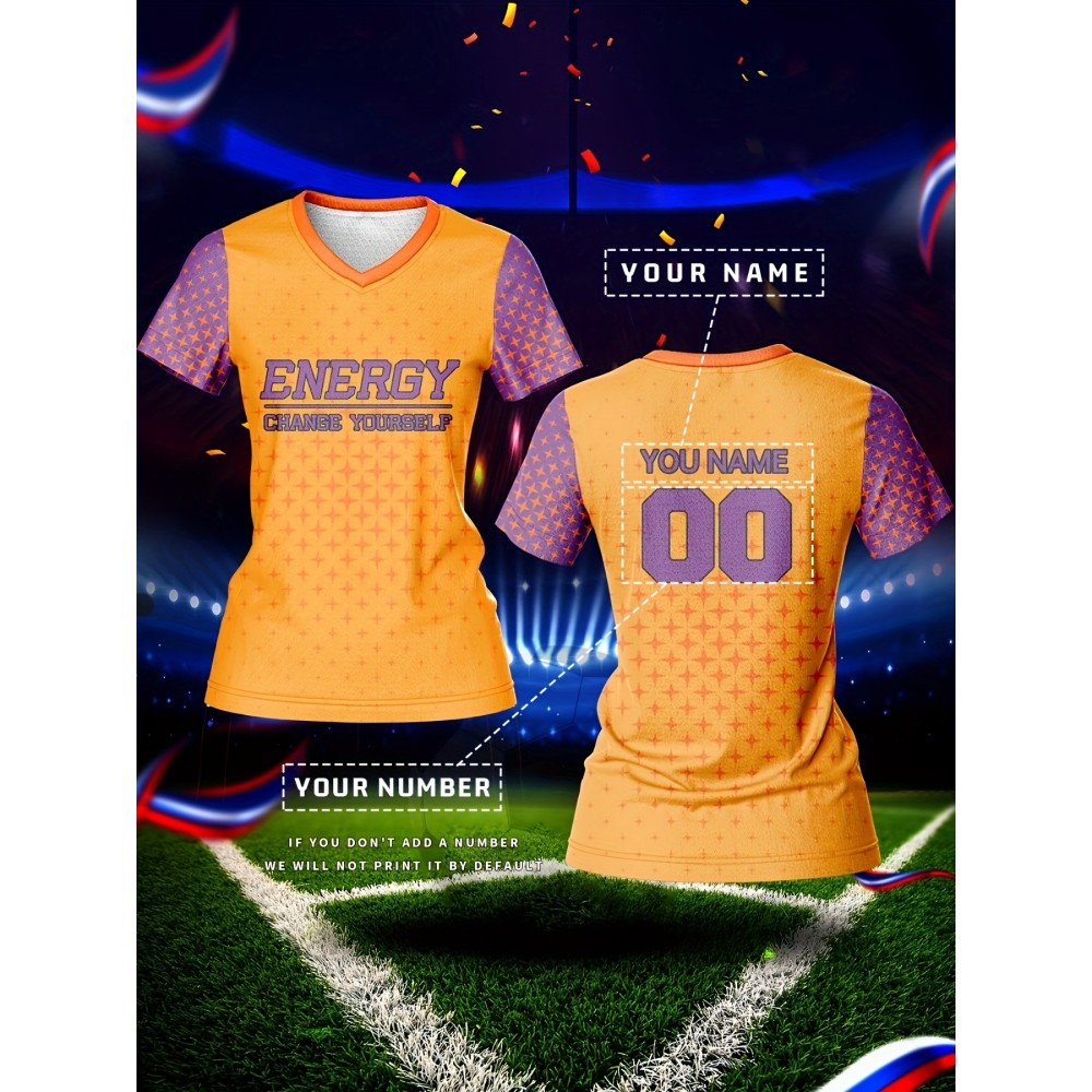 Customizable Women's V-Neck Football Jersey Top - Personalized Name & Number, Breathable, Quick-Drying, Polyester, Sporty Fitness & Casual Wear, Team Sports Jersey | Sporty Vneck Jersey | Knit Construction, Customized Jersey Customizable Women's V-Neck Football Jersey Top - Personalized Name & Number, Breathable, Quick-Drying, Polyester, Sporty Fitness & Casual Wear, Team Sports Jersey | Sporty Vneck Jersey | Knit Construction, Customized Jersey