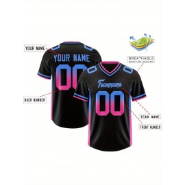 Customizable Plus Size Football Jersey - Personalized Name & Number, Vibrant Orange & Blue Gradient Design, V-Neck Short Sleeve, Breathable Summer Sports Shirt for Women, Football Jersey, Athletic Wear, Sporty Look, Comfortable Fit