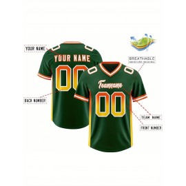 Customizable Plus Size Football Jersey - Personalized Name & Number, Vibrant Orange & Blue Gradient Design, V-Neck Short Sleeve, Breathable Summer Sports Shirt for Women, Football Jersey, Athletic Wear, Sporty Look, Comfortable Fit