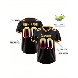 Customizable Plus Size Football Jersey - Personalized Name & Number, Vibrant Orange & Blue Gradient Design, V-Neck Short Sleeve, Breathable Summer Sports Shirt for Women, Football Jersey, Athletic Wear, Sporty Look, Comfortable Fit