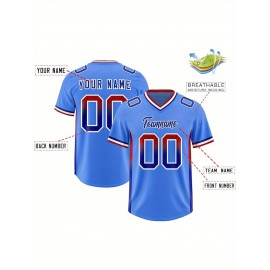 Customizable Plus Size Football Jersey - Personalized Name & Number, Vibrant Orange & Blue Gradient Design, V-Neck Short Sleeve, Breathable Summer Sports Shirt for Women, Football Jersey, Athletic Wear, Sporty Look, Comfortable Fit