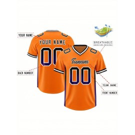 Customizable Plus Size Football Jersey - Personalized Name & Number, Vibrant Orange & Blue Gradient Design, V-Neck Short Sleeve, Breathable Summer Sports Shirt for Women, Football Jersey, Athletic Wear, Sporty Look, Comfortable Fit
