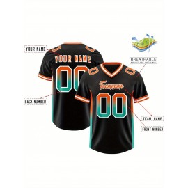 Customizable Plus Size Football Jersey - Personalized Name & Number, Vibrant Orange & Blue Gradient Design, V-Neck Short Sleeve, Breathable Summer Sports Shirt for Women, Football Jersey, Athletic Wear, Sporty Look, Comfortable Fit